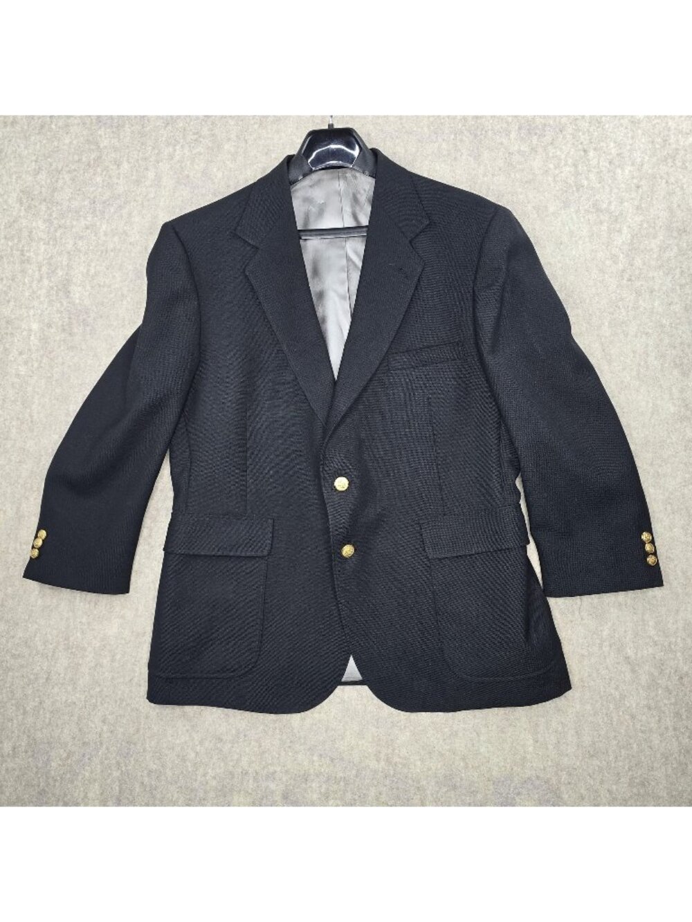 Mens Classic Black  Stafford Blazer Gold Button Detailing Two-Button Wool Blend